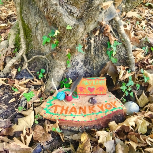 Hand painted wood offering to the trees by Apostolia