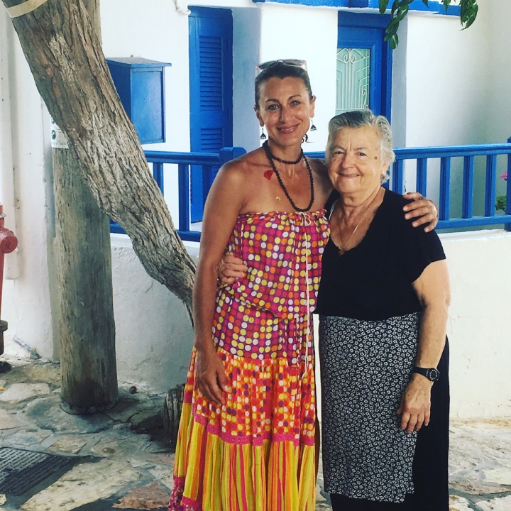 Apostolia Papadamaki meeting a beautiful elder woman in Blue BLiss Happiness Retreat 2018
